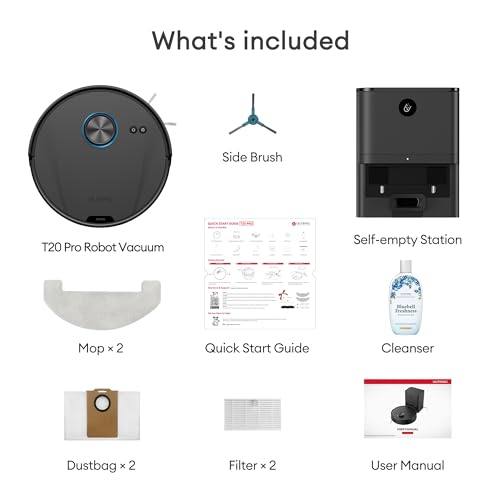 Ultenic T20 Pro Robot Vacuum Cleaner with Mop, 8000Pa Suction, 180 Mins Runtime, Up to 10 Weeks of Hands Free Cleaning, Robot Vacuum with 3.5L Self Emptying Station for Pet Hair, Carpet, Hard Floor