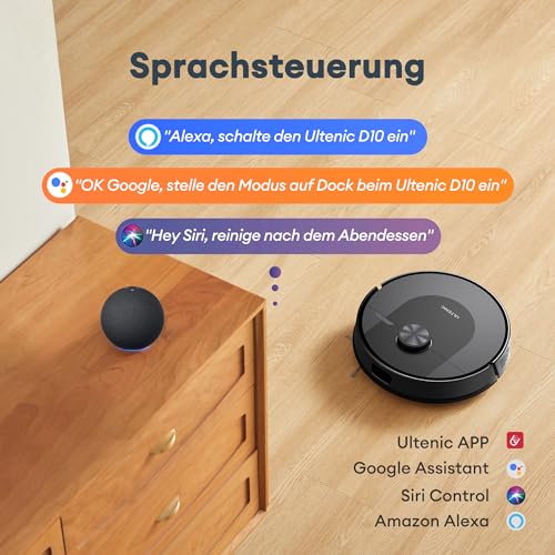 Ultenic D10 Robot Vacuum Cleaner with Mop 5000Pa, Precision Lidar Navigation, 5 Maps, 10 No-go Zone, Powerful for All Floor, Carpet & Pet Hair, Siri/Alexa/Google Assistant/APP Remote Control