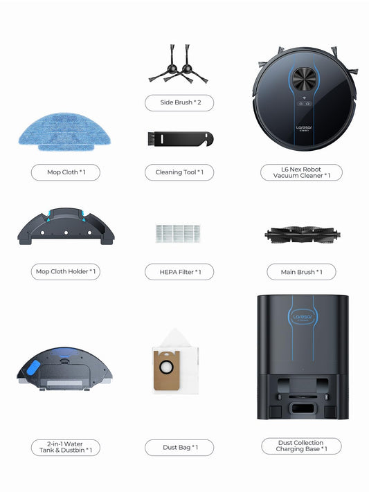 Laresar Clean Robot Vacuum Cleaner with Mop, 5000Pa Strong Suction, Lidar Navigation Robot Vacuum with 3.5L Self-Empty Station, 180mins Runtime, Robotic Vacuuum for Hard Floors and Carpets, L6 Nex