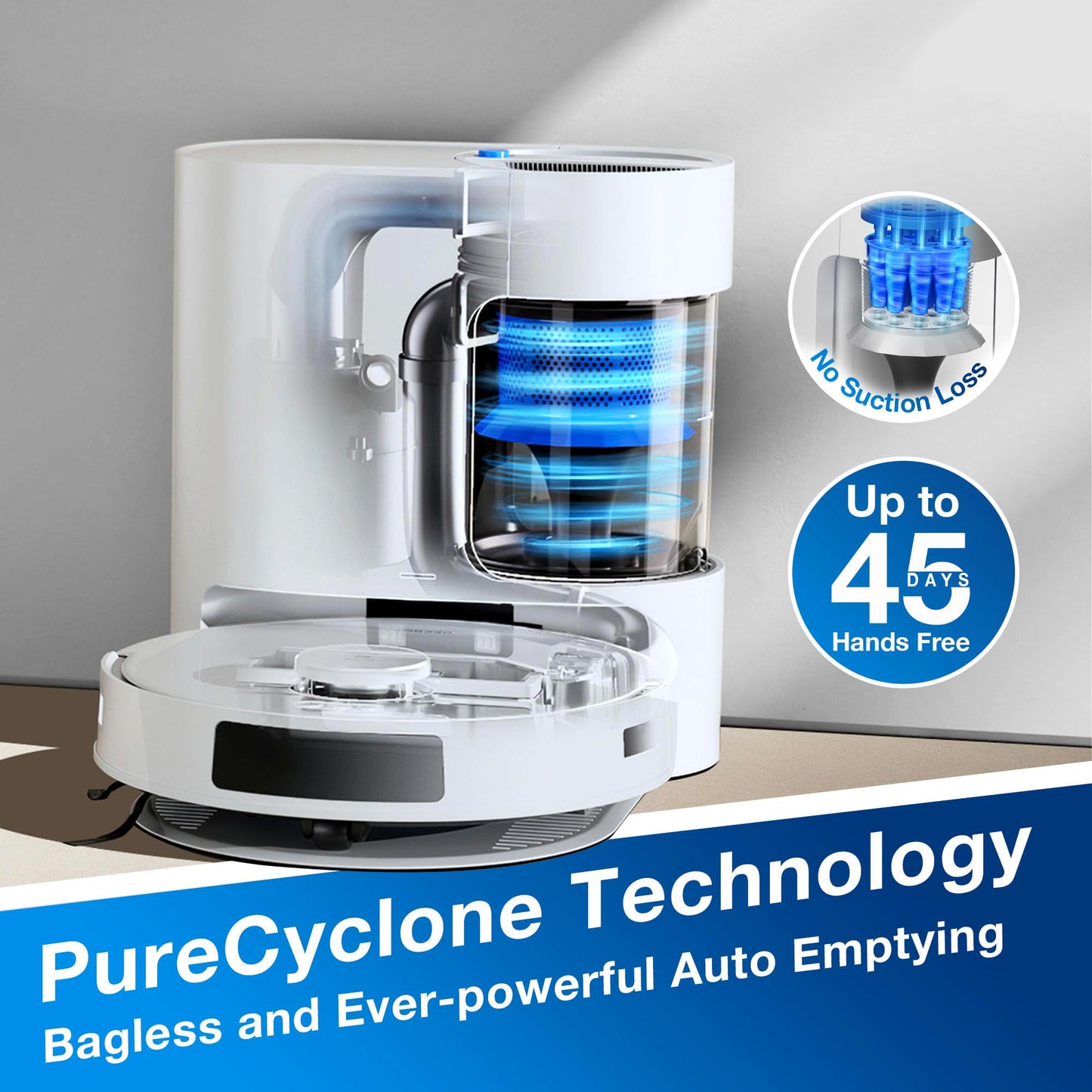 ECOVACS DEEBOT N20 PLUS Robot Vacuum Cleaner with Mop, 8000Pa Suction, ZeroTangle Technology, Bagless PureCyclone Self Empty Station, 300 Minutes Runtime