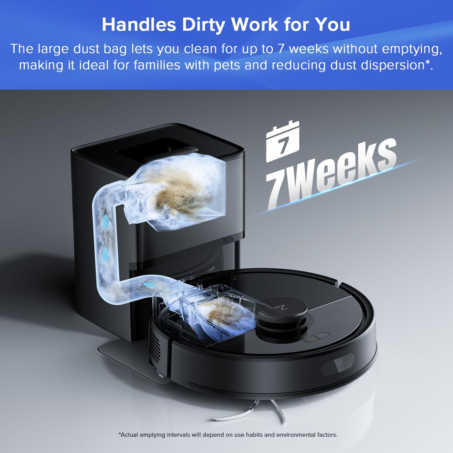 roborock Q7 L5+ Robot Vacuum Cleaner, Self-Emptying, 8,000Pa Suction, Dual Anti-Tangle System, APP-Controlled Mopping, Electronic Water Tank, PreciSense LiDAR Navigation, Ideal for Pet Hair, Black