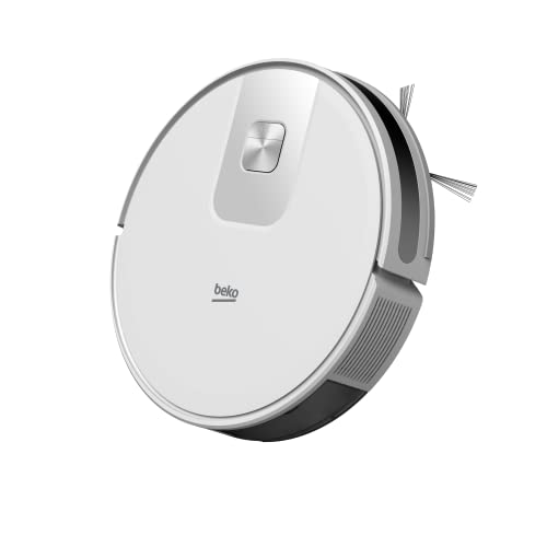 Beko Robot Cleaner VRR60314VW | White/Chrome Design | 150 Minute Run Time | 2000 Pa Suction Power | 4 Cleaning Modes | Mophead and water tank | Wifi connected/Smartphone compatible