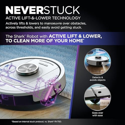Shark PowerDetect Robot Vacuum with 60-Day Self-emptying Base - For Carpets, Hard Floors and Pet Hair - 3D LiDAR Navigation - Wi-Fi / App - Odour Cartridge and 2 Brushes Incl. - White