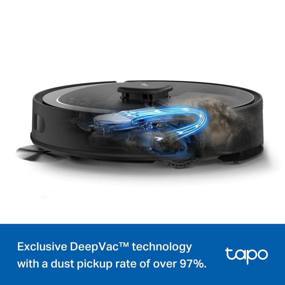 Tapo RV30 Max 5300Pa Hyper Suction Robot Vacuum Cleaner with Mop without remote, Faster Mapping LiDAR+IMU Dual Navigation, Auto-Charging, Virtual Walls, Robotic Vacuums, Voice Control