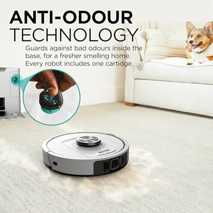 Shark PowerDetect Robot Vacuum with 60-Day Self-emptying Base - For Carpets, Hard Floors and Pet Hair - 3D LiDAR Navigation - Wi-Fi / App - Odour Cartridge and 2 Brushes Incl. - White