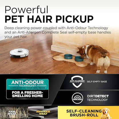 Shark PowerDetect Robot Vacuum with 60-Day Self-emptying Base - For Carpets, Hard Floors and Pet Hair - 3D LiDAR Navigation - Wi-Fi / App - Odour Cartridge and 2 Brushes Incl. - White