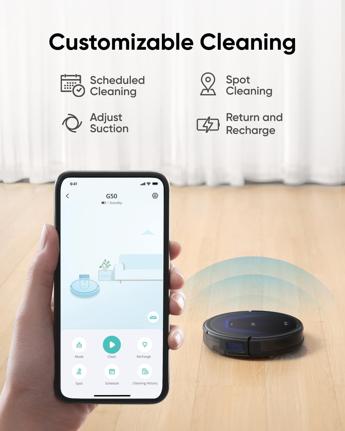 eufy G50 Robot Vacuum Cleaner with 4,000 Pa Strong Suction, Pro-Detangle Comb, Roller Brush, Automatic Charging, Quiet, Work with Alexa, BoostIQ, Ideal for Pet Hair, Hard Floors, Carpet