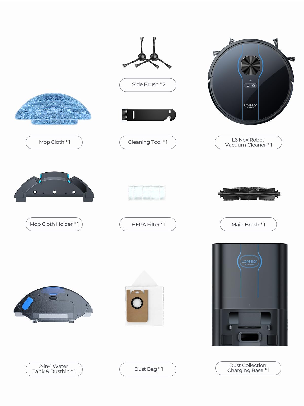 Laresar Clean Robot Vacuum Cleaner with Mop, 5000Pa Strong Suction, Lidar Navigation Robot Vacuum with 3.5L Self-Empty Station, 180mins Runtime, Robotic Vacuuum for Hard Floors and Carpets, L6 Nex