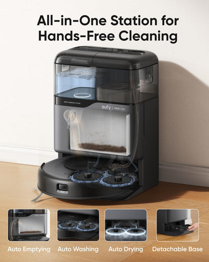 eufy Omni C20, Robot Vacuum Cleaner with Mop, All-in-One Station,7,000 Pa Powerful Suction, Ultra-Slim, Auto Emptying, Washing and Drying for Hands-Free Cleaning, Mop Lifting and Carpet Detection