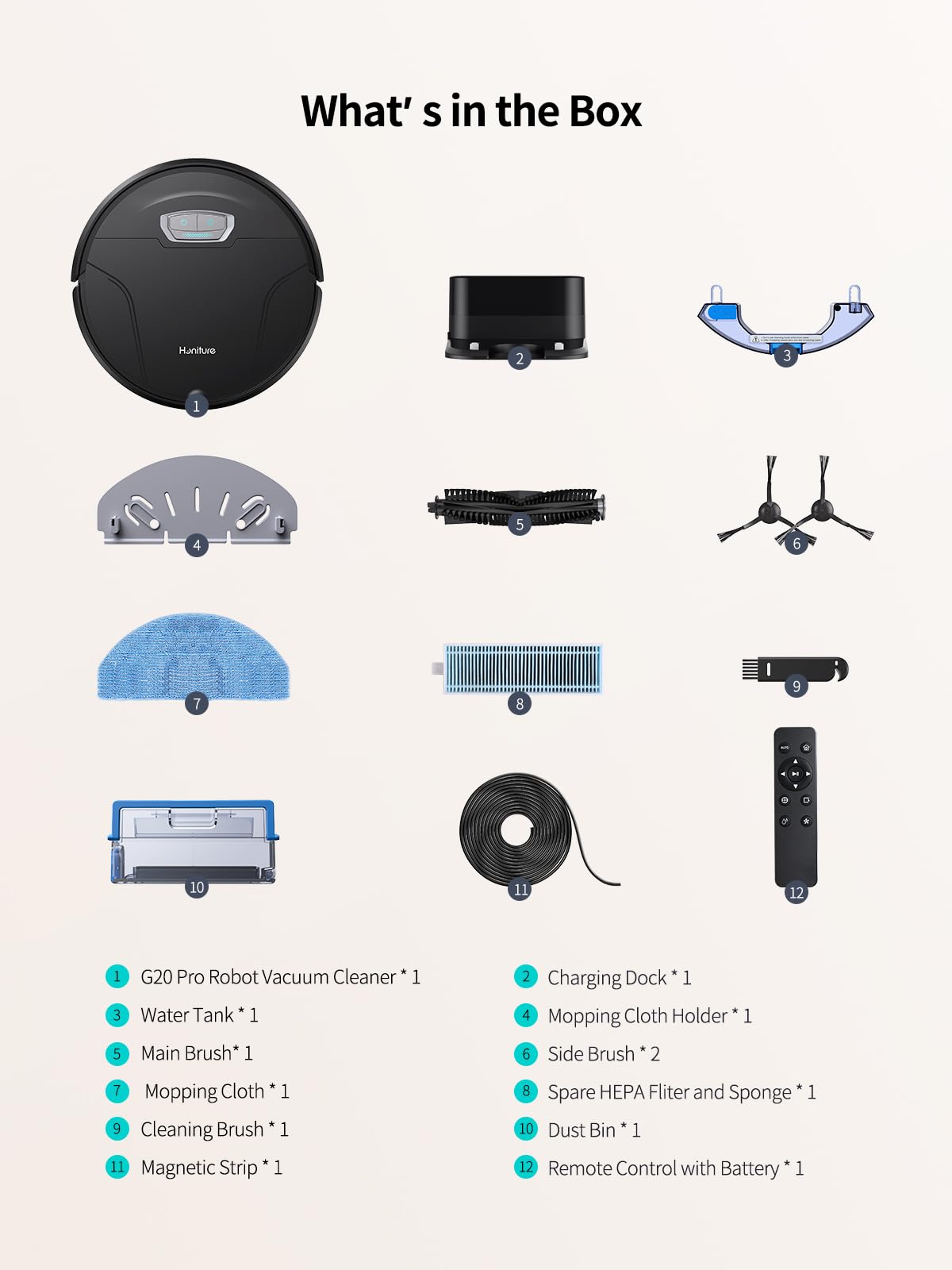 HONITURE Robot Vacuum Cleaner with Mop, 4500Pa Ultra Strong Suction, G20 PRO Robotic Vacuums with Auto Carpet Boost, Alexa/WiFi/APP, Super Thin Robot Hoover, Ideal for Pet Hair Hard Floor