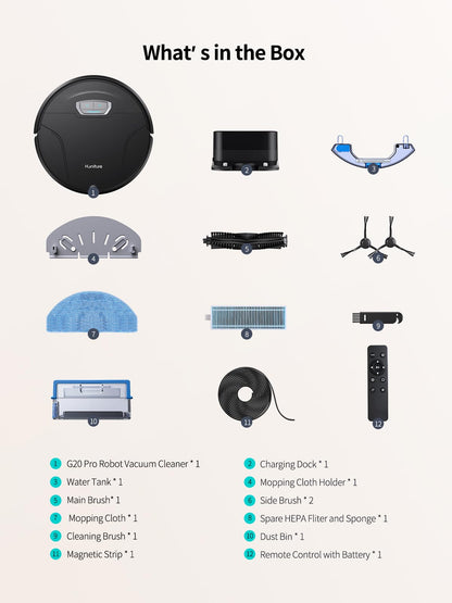 HONITURE Robot Vacuum Cleaner with Mop, 4500Pa Ultra Strong Suction, G20 PRO Robotic Vacuums with Auto Carpet Boost, Alexa/WiFi/APP, Super Thin Robot Hoover, Ideal for Pet Hair Hard Floor