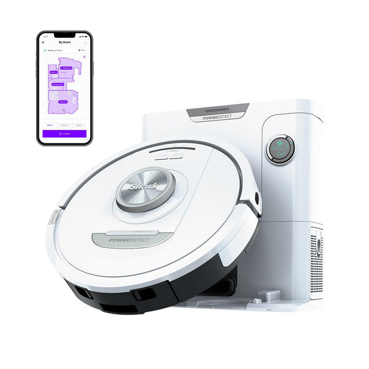 Shark PowerDetect Robot Vacuum with 60-Day Self-emptying Base - For Carpets, Hard Floors and Pet Hair - 3D LiDAR Navigation - Wi-Fi / App - Odour Cartridge and 2 Brushes Incl. - White
