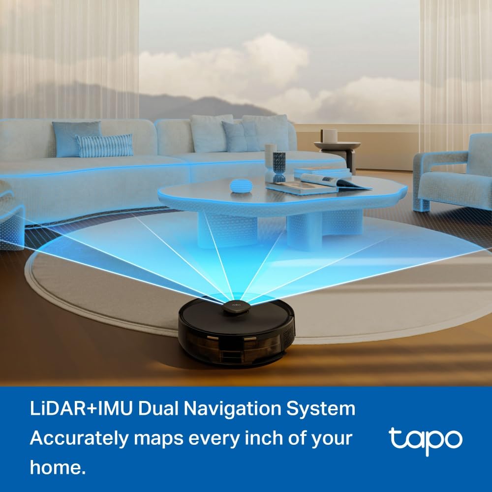 Tapo RV30 Max 5300Pa Hyper Suction Robot Vacuum Cleaner with Mop without remote, Faster Mapping LiDAR+IMU Dual Navigation, Auto-Charging, Virtual Walls, Robotic Vacuums, Voice Control