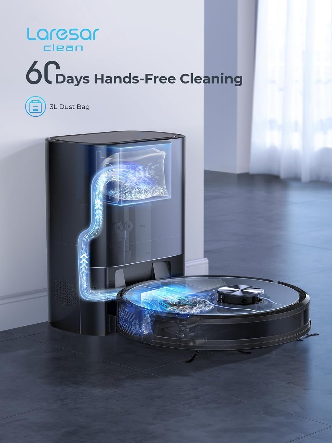 Laresar Clean Robot Vacuum Cleaner with Mop, 5000Pa Strong Suction, Lidar Navigation Robot Vacuum with 3.5L Self-Empty Station, 180mins Runtime, Robotic Vacuuum for Hard Floors and Carpets, L6 Nex