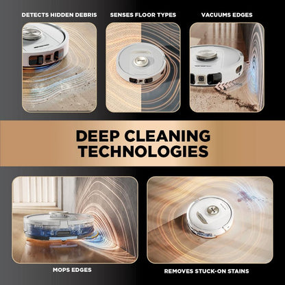 Shark PowerDetect Robot Vacuum and Mop with 60-Day Self-emptying and Cleaning Base - 3D LiDAR Navigation - Wi-Fi / App - 3 Anti-microb Pads, 1 Odour Cartridge and 2 Brushes Incl. - White