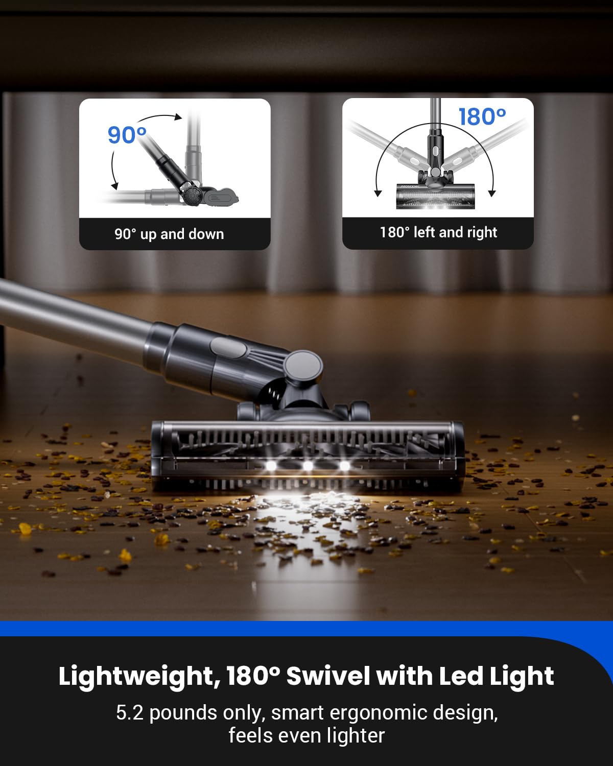 Proscenic P11 Mopping Cordless Vacuum cleaner, 550W/45Kpa 60Mins Wet and Dry Vacuum Cleaner and Mop Combo 3 in 1, Stick Vacuum Cleaner with LED Touch Screen, Cordless Hoover For Floors Carpet Pet Hair