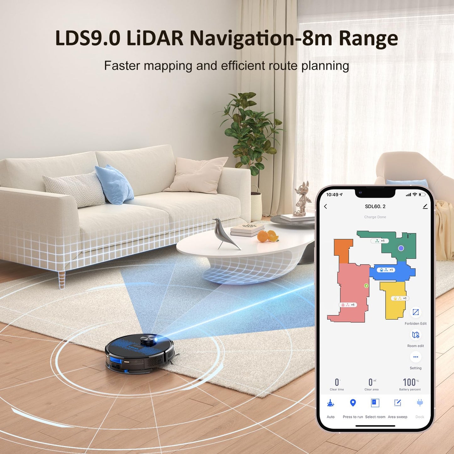 Lubluelu Robot Vacuum Cleaner with Mop 4000Pa, 2 in 1 Robot Vacuum, Lidar Navigation, 5 Real-Time Mapping,10 No-go Zones, Wifi/App/Alexa, Robotic Vacuum Cleaner for Pet Hair, Carpet, Hard Floor(Black)