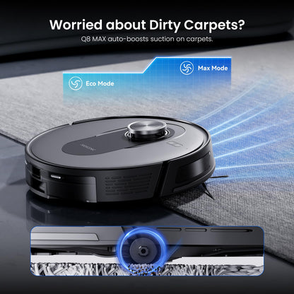 Proscenic Q8 Robot Vacuum Cleaner with Mop, 8000Pa 200Mins Robotic Vacuum with Lidar Navigation, 5 Real-Time Mapping, WiFi/Alexa/APP Remote Control Robot Hoover for Floor Carpet Pet Hair