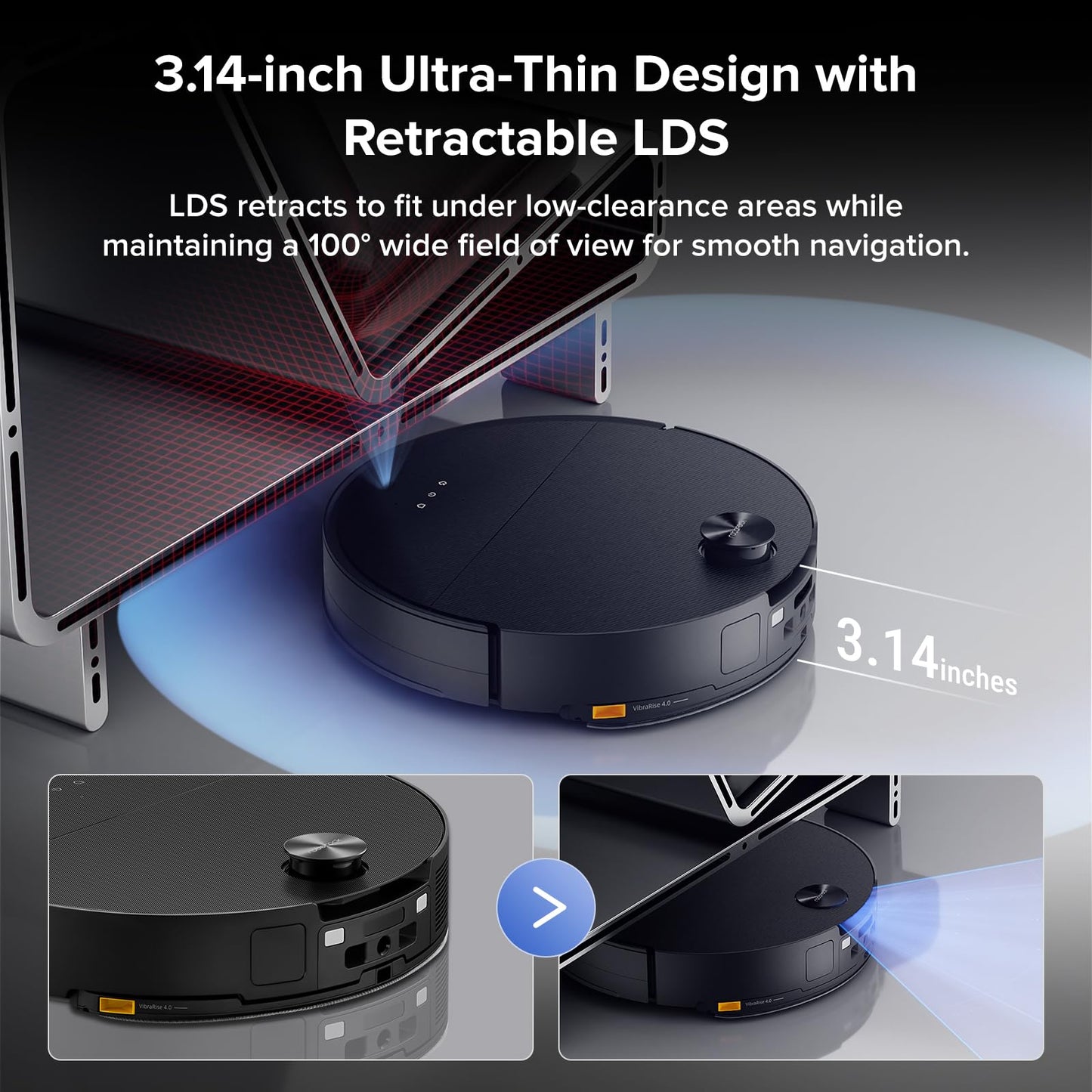 roborock Saros 10 Robot Vacuum Cleaner 22,000 Pa, 3.14-Inch Ultra Slim, Zero-Tangling, AI 3.0 Obstacle Avoidance, Auto Detachable Mop, 80°C Mop Washing, Hot Water Dock Self Cleaning (Black)