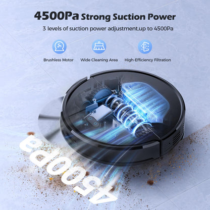 Lubluelu Robot Vacuum Cleaner with Mop, 4500Pa Robot Vacuum with 2.5L Self Emptying Station, Hands-Free Up to 60 Day, LiDAR Navigation, WiFi/App/Alexa, 3 in 1 Robotic for Pet Hair Hard Floor (Black)