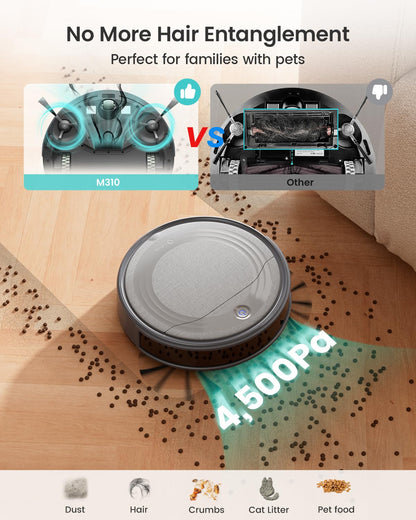 Lefant M310 Robot Vacuum Cleaner, 4500Pa Powerful Suction, Slim 7.9cm Height, 28cm Compact Size, Self-Charging, 2.4G Wi-Fi/App/Alexa Control, Ideal for Pet Hair, Hard Floors and Low-Pile Carpets