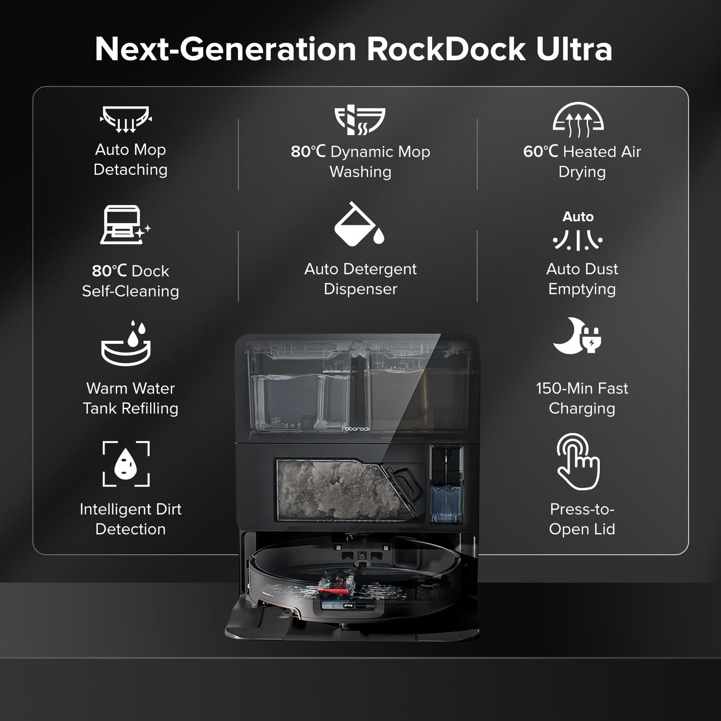 roborock Saros 10 Robot Vacuum Cleaner 22,000 Pa, 3.14-Inch Ultra Slim, Zero-Tangling, AI 3.0 Obstacle Avoidance, Auto Detachable Mop, 80°C Mop Washing, Hot Water Dock Self Cleaning (Black)