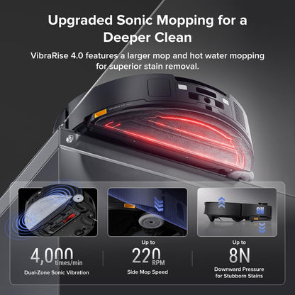 roborock Saros 10 Robot Vacuum Cleaner 22,000 Pa, 3.14-Inch Ultra Slim, Zero-Tangling, AI 3.0 Obstacle Avoidance, Auto Detachable Mop, 80°C Mop Washing, Hot Water Dock Self Cleaning (Black)