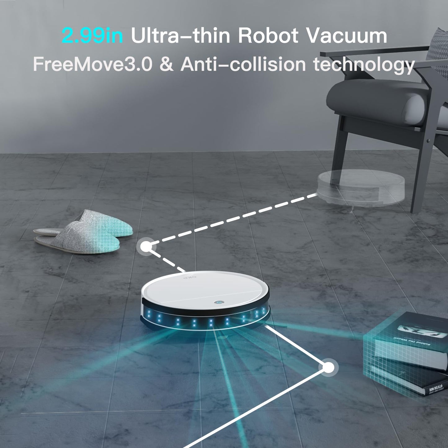 OKP 2500Pa Robot Vacuum Cleaner, Strong Suction, 120 Mins Runtime, Tangle-Free, Precise Obstacle Detection, Smart Self Charging Robotic Vacuums, Ideal for Pet Hair