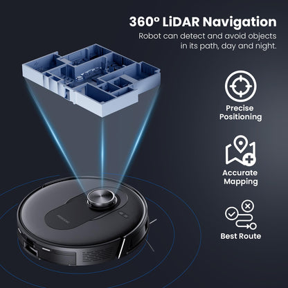 Proscenic Q8 Max Robot Vacuum Mop with Self-Empty Station, 6000Pa 200Min Robotic Vacuum with Lidar Navigation, 5 Real-Time Mapping, WiFi/Alexa/APP Remote Control Robot Hoover for Floor Carpet Pet Hair