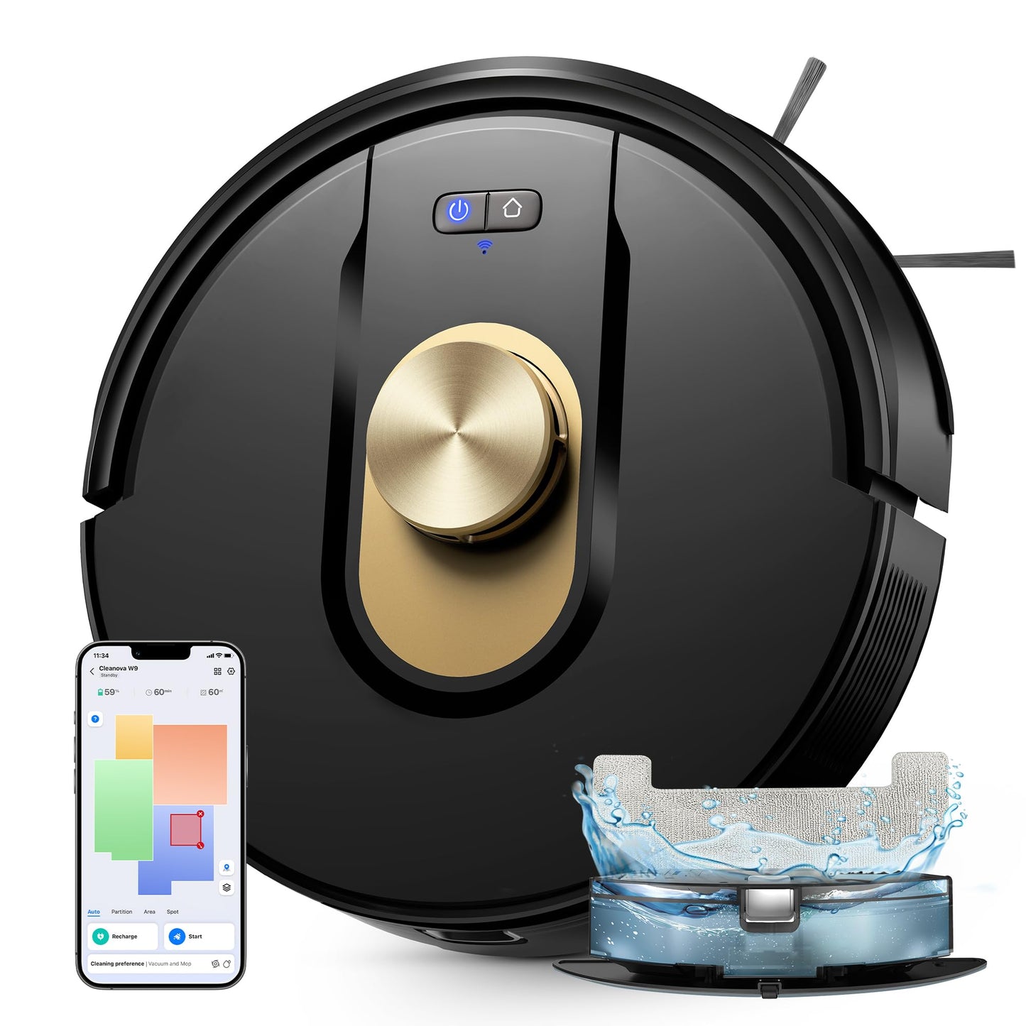 Vexilar W9 Robot Vacuum Cleaner with Mop,6000Pa Robotic Vacuum with LiDAR Navigation,15 No-go Zones, 150 Min Max Runtime, App Control, 3-in-1 Sweep and Mop Robot for Pet Hair, Carpet and Hard Floors