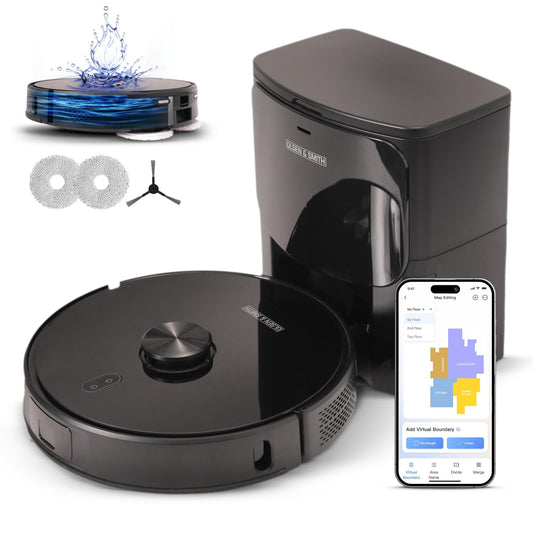 Olsen & Smith Smart Robot Vacuum Cleaner with Mop, 6500Pa Strong Suction, Laser Navigation Robotic Vacuum Cleaning with Mopping for Hard Floors and Carpets, 3L Self-Empty Station, App Control