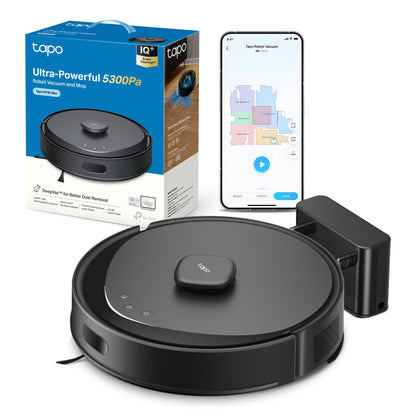 Tapo RV30 Max 5300Pa Hyper Suction Robot Vacuum Cleaner with Mop without remote, Faster Mapping LiDAR+IMU Dual Navigation, Auto-Charging, Virtual Walls, Robotic Vacuums, Voice Control