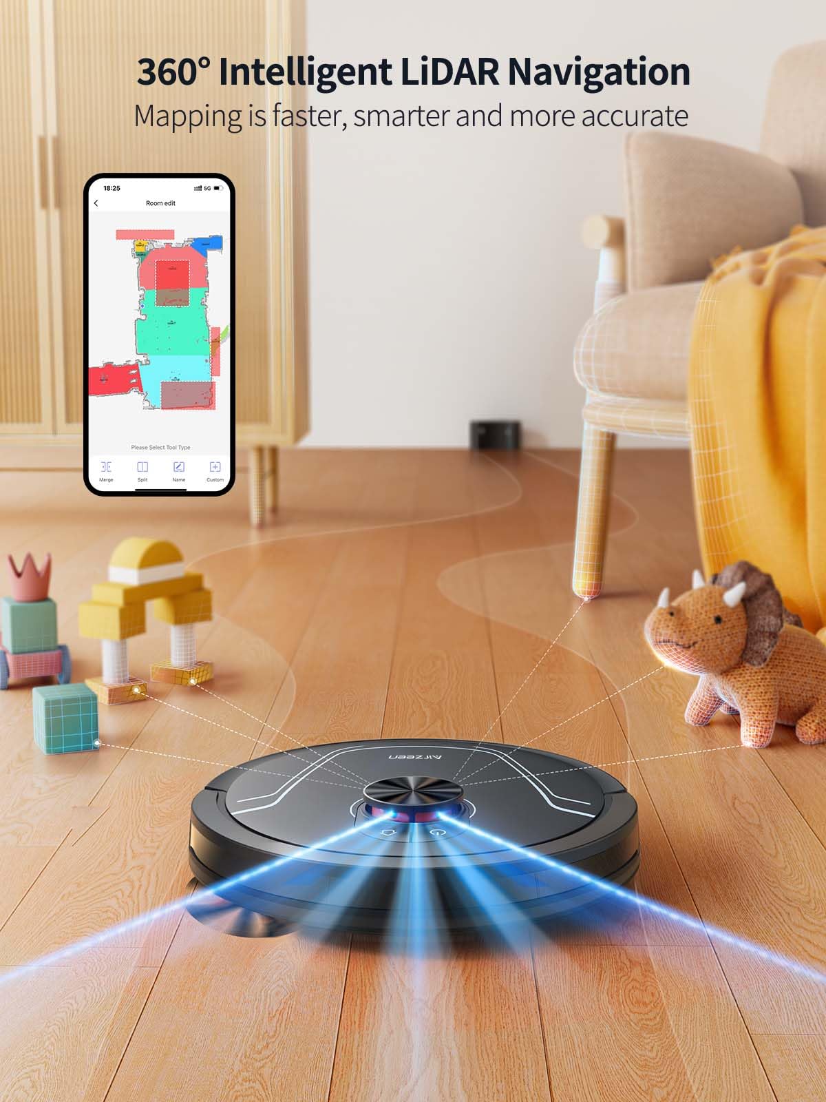 HONITURE Robot Vacuum Cleaner with Mop, 5000Pa Ultra Strong Suction, Lidar Navigation, Multi-floor Mapping, 3-in-1 Robot Hoover, APP/Alexa/WIFI, Ideal for Pet Hair, Carpet and Hard Floors(V8 Pro)