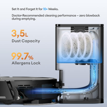 Ultenic T20 Pro Robot Vacuum Cleaner with Mop, 8000Pa Suction, 180 Mins Runtime, Up to 10 Weeks of Hands Free Cleaning, Robot Vacuum with 3.5L Self Emptying Station for Pet Hair, Carpet, Hard Floor