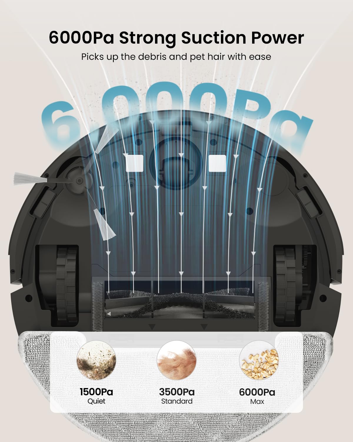 Vexilar Self-Emptying Robot Vacuum Cleaner with Mop, Laser Navigation, Up to 60 Days of Hands-Free Cleaning, 180 Mins Runtime, Strong 6000Pa Suction Robot Vacuum to Clean Floors, Carpets, and Pet Hair