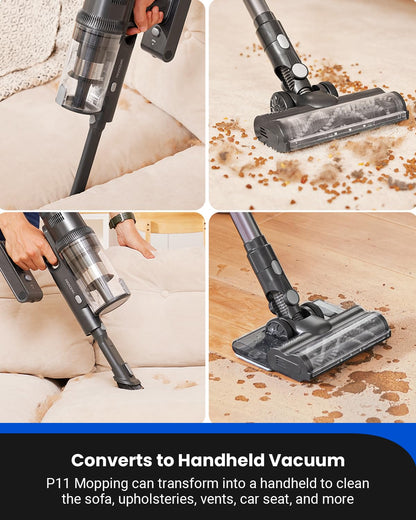 Proscenic P11 Mopping Cordless Vacuum cleaner, 550W/45Kpa 60Mins Wet and Dry Vacuum Cleaner and Mop Combo 3 in 1, Stick Vacuum Cleaner with LED Touch Screen, Cordless Hoover For Floors Carpet Pet Hair
