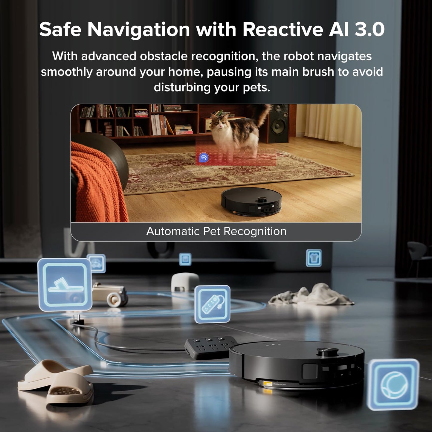 roborock Saros 10 Robot Vacuum Cleaner 22,000 Pa, 3.14-Inch Ultra Slim, Zero-Tangling, AI 3.0 Obstacle Avoidance, Auto Detachable Mop, 80°C Mop Washing, Hot Water Dock Self Cleaning (Black)