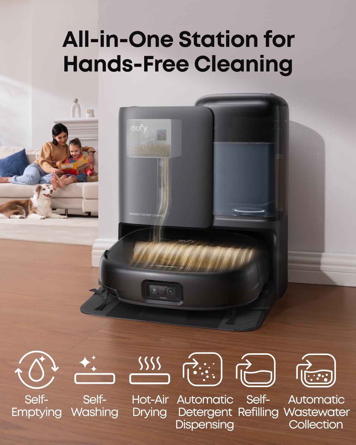 eufy E25 Omni Robot Vacuum Cleaner with Mop, HydroJet System, 20,000 Pa Turbo Powerful Suction, Zero Tangling, Corner-to-Edge Deep Cleaning and Mop Lifting, with Auto All-In-One Station