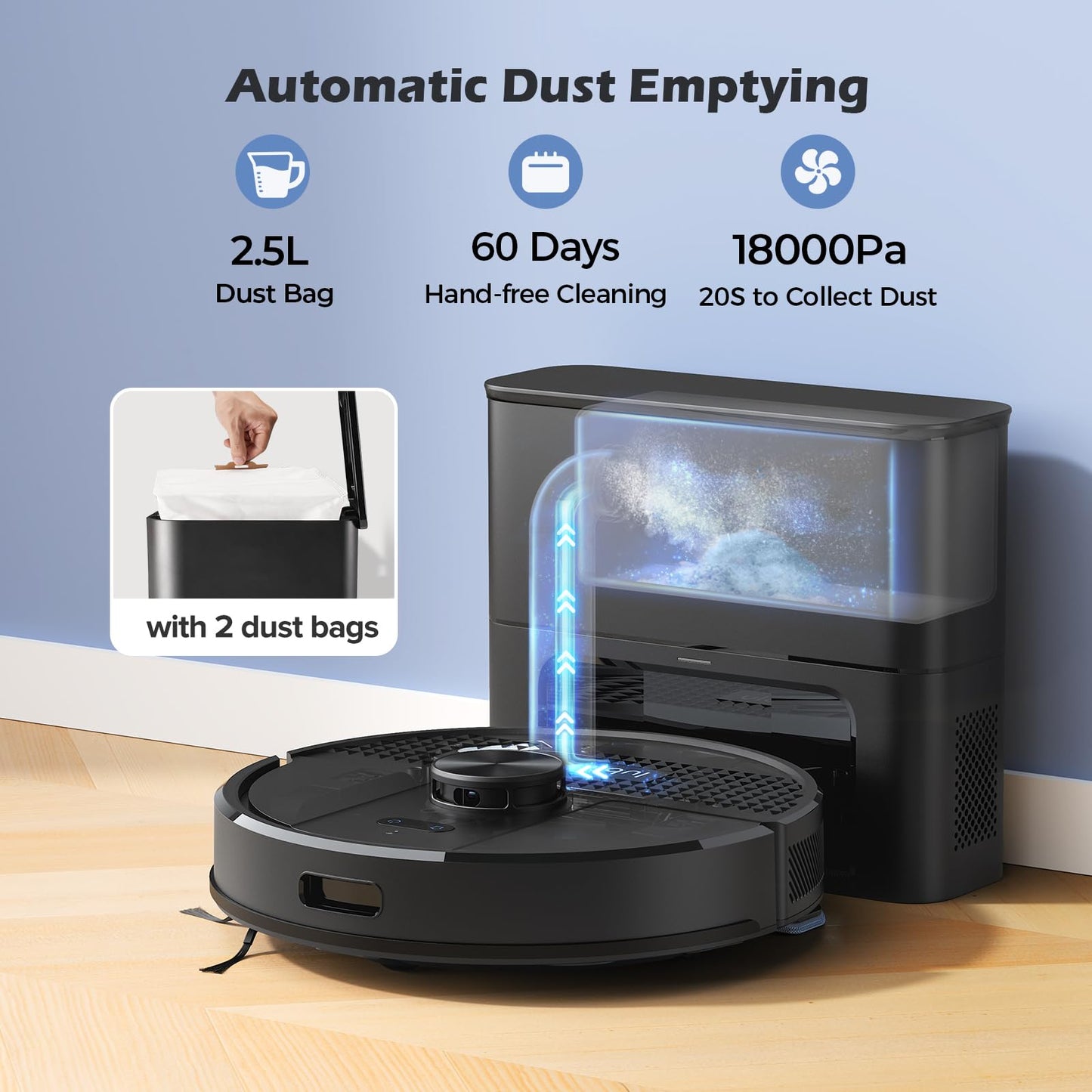 Lubluelu Robot Vacuum Cleaner with Mop, 4500Pa Robot Vacuum with 2.5L Self Emptying Station, Hands-Free Up to 60 Day, LiDAR Navigation, WiFi/App/Alexa, 3 in 1 Robotic for Pet Hair Hard Floor (Black)