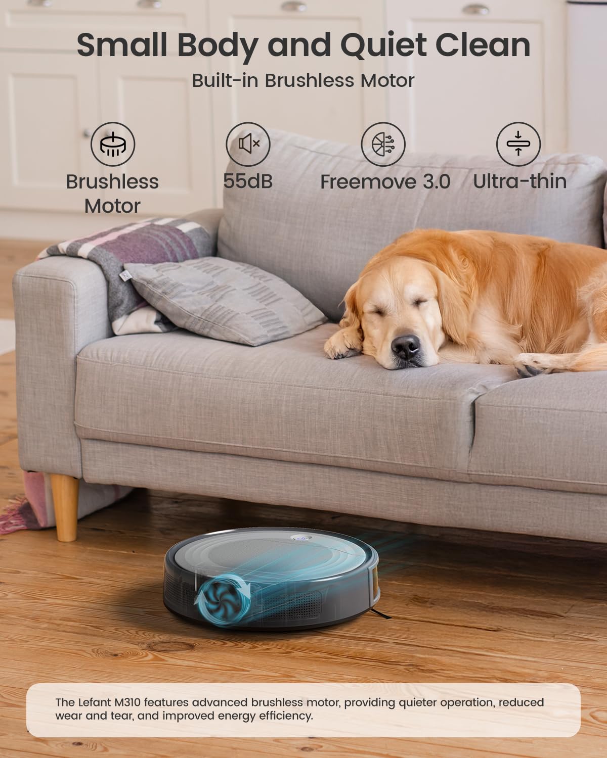 Lefant M310 Robot Vacuum Cleaner, 4500Pa Powerful Suction, Slim 7.9cm Height, 28cm Compact Size, Self-Charging, 2.4G Wi-Fi/App/Alexa Control, Ideal for Pet Hair, Hard Floors and Low-Pile Carpets