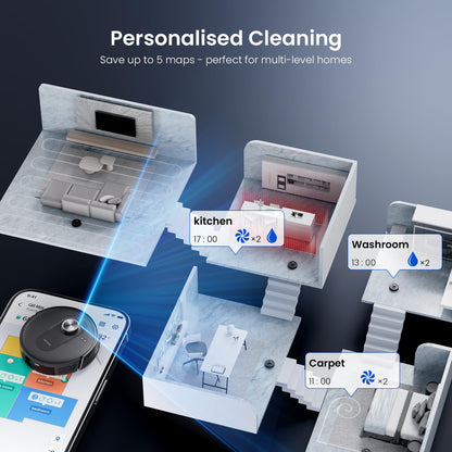 Proscenic Q8 Max+ Robot Vacuum with Mop, 8000Pa 200Min Robotic Vacuum, Smart Obstacle Avoidance, 60 Days of Hands-Free Cleaning Self-Emptying, APP/Remote/Voice Control for Floor Carpet Pet Hair