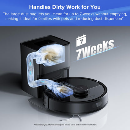 roborock Q7 L5+ Robot Vacuum Cleaner, Self-Emptying, 8,000Pa Suction, Dual Anti-Tangle System, APP-Controlled Mopping, Electronic Water Tank, PreciSense LiDAR Navigation, Ideal for Pet Hair, Black