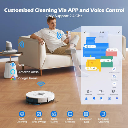 Lubluelu Robot Vacuum Cleaner with Mop 4500Pa,3 in 1 Robotic Vacuum, Laser Navigation, 5 Maps,Super Slim, Carpet Auto Boost,WiFi/App/Alexa,Vacuum Robot ideal for Hard Floor, Pet Hair, Carpet