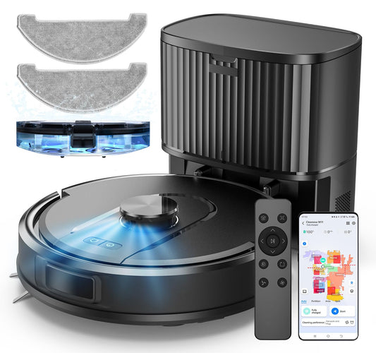 Vexilar Self-Emptying Robot Vacuum Cleaner with Mop, Laser Navigation, Up to 60 Days of Hands-Free Cleaning, 180 Mins Runtime, Strong 6000Pa Suction Robot Vacuum to Clean Floors, Carpets, and Pet Hair