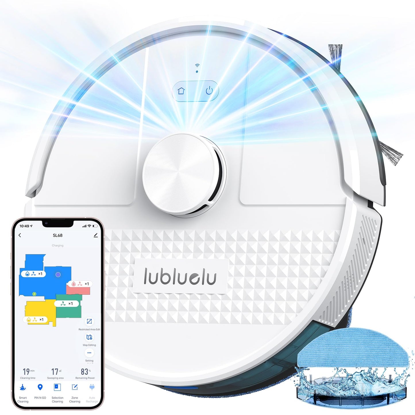 Lubluelu Robot Vacuum Cleaner with Mop 4500Pa,3 in 1 Robotic Vacuum, Laser Navigation, 5 Maps,Super Slim, Carpet Auto Boost,WiFi/App/Alexa,Vacuum Robot ideal for Hard Floor, Pet Hair, Carpet