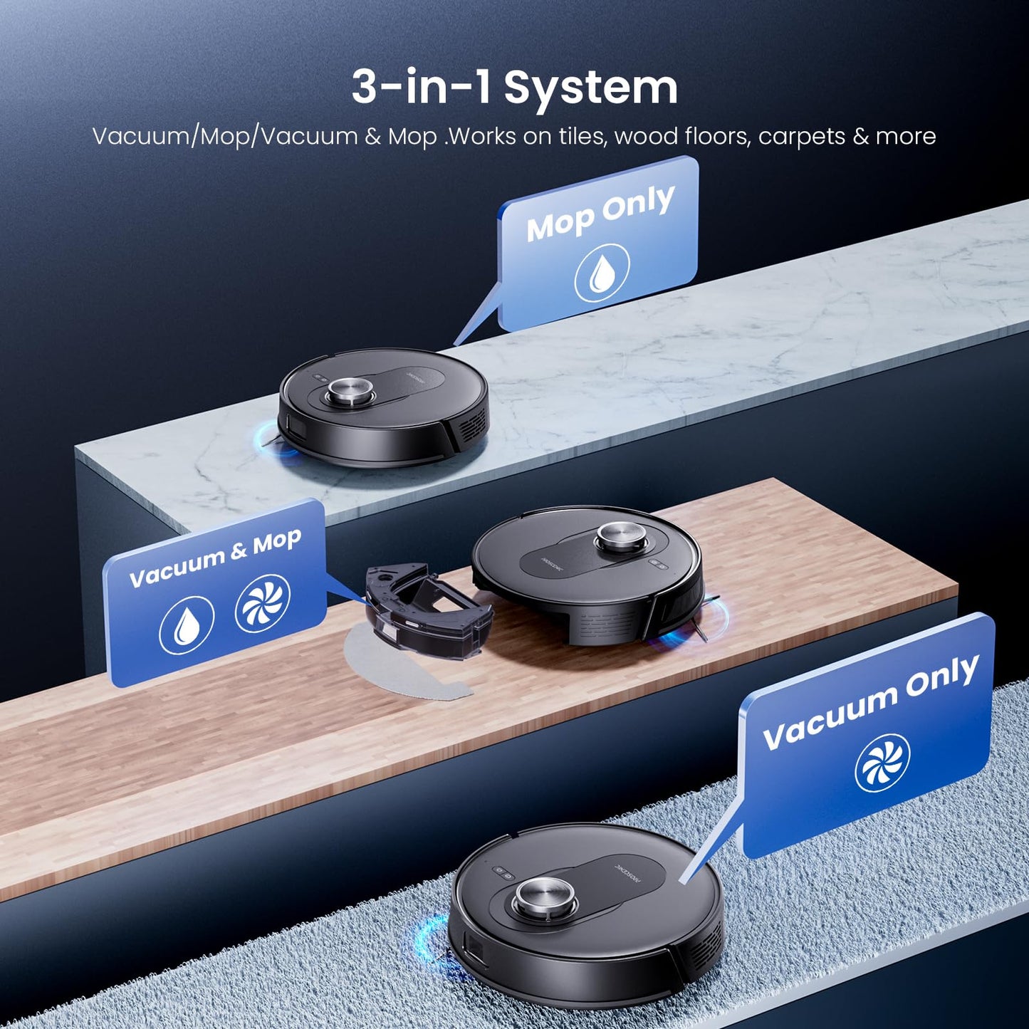 Proscenic Q8 Robot Vacuum Cleaner with Mop, 8000Pa 200Mins Robotic Vacuum with Lidar Navigation, 5 Real-Time Mapping, WiFi/Alexa/APP Remote Control Robot Hoover for Floor Carpet Pet Hair