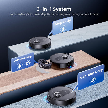 Proscenic Q8 Robot Vacuum Cleaner with Mop, 8000Pa 200Mins Robotic Vacuum with Lidar Navigation, 5 Real-Time Mapping, WiFi/Alexa/APP Remote Control Robot Hoover for Floor Carpet Pet Hair