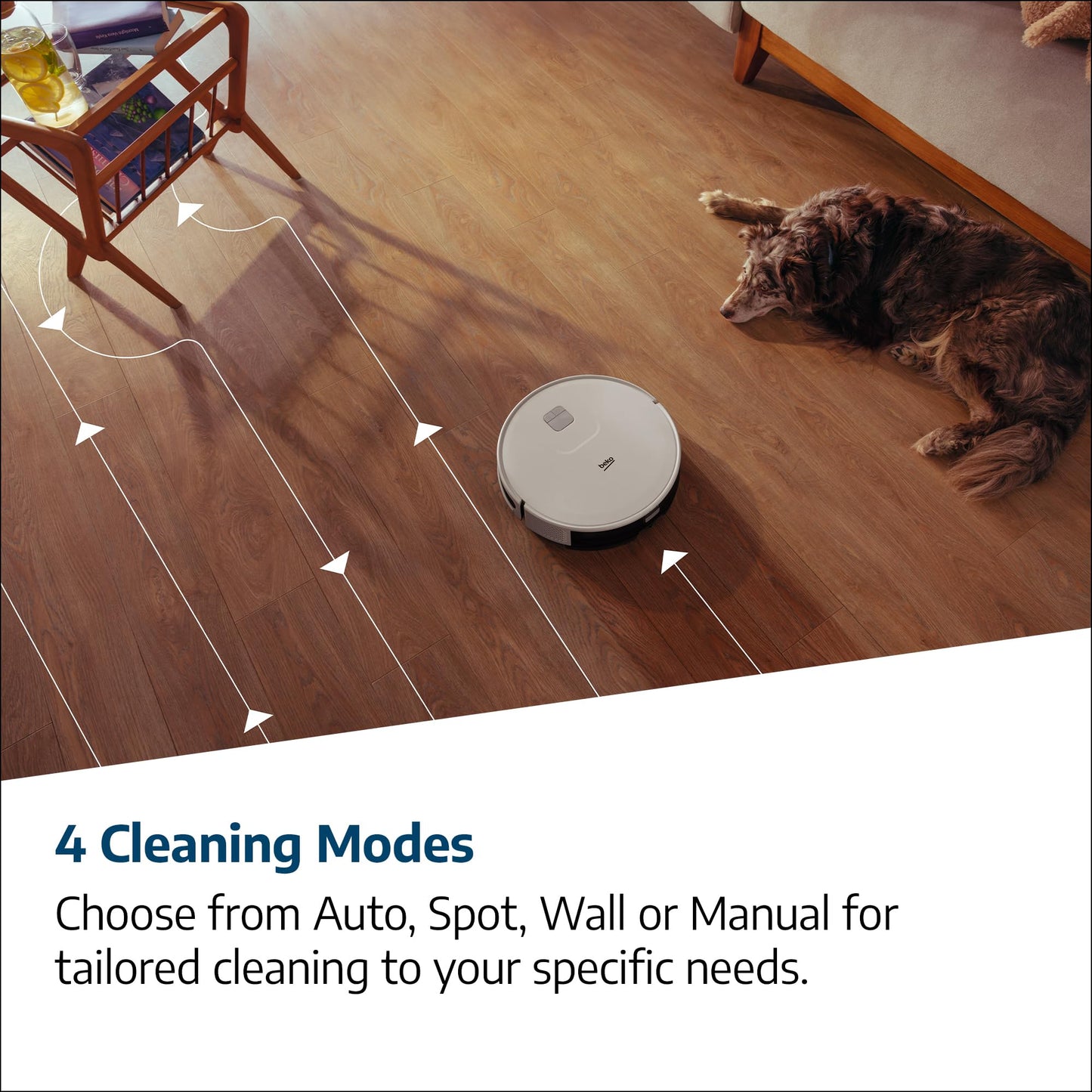 Beko Robot Cleaner VRR60314VW | White/Chrome Design | 150 Minute Run Time | 2000 Pa Suction Power | 4 Cleaning Modes | Mophead and water tank | Wifi connected/Smartphone compatible