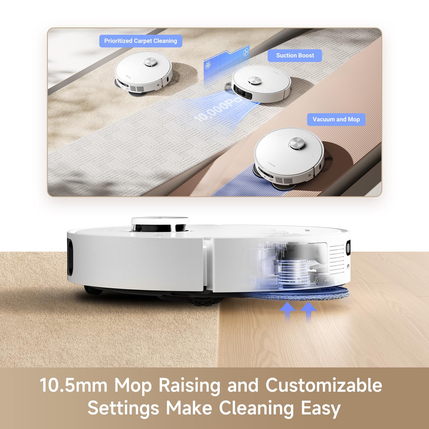 Dreame L10s Ultra Gen 2 Robot Vacuum with Mop, 10000Pa, LiDAR Obstacle Avoidance & MopExtend Technology, Auto Washing&Drying, Self-Emptying&Refilling, 10.5mm Mop Lifting, White