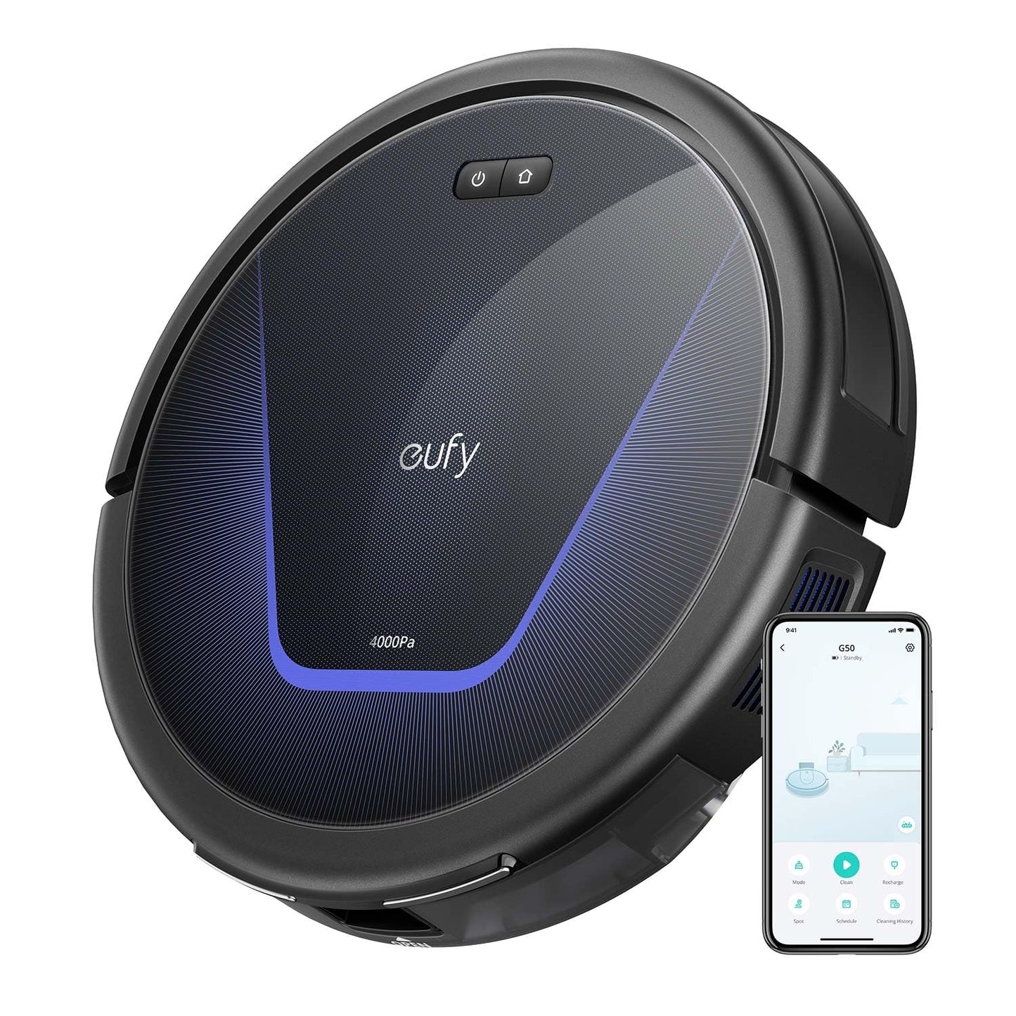 eufy G50 Robot Vacuum Cleaner with 4,000 Pa Strong Suction, Pro-Detangle Comb, Roller Brush, Automatic Charging, Quiet, Work with Alexa, BoostIQ, Ideal for Pet Hair, Hard Floors, Carpet